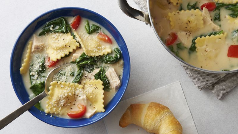 One-Pot Creamy Tuscan Ravioli Soup