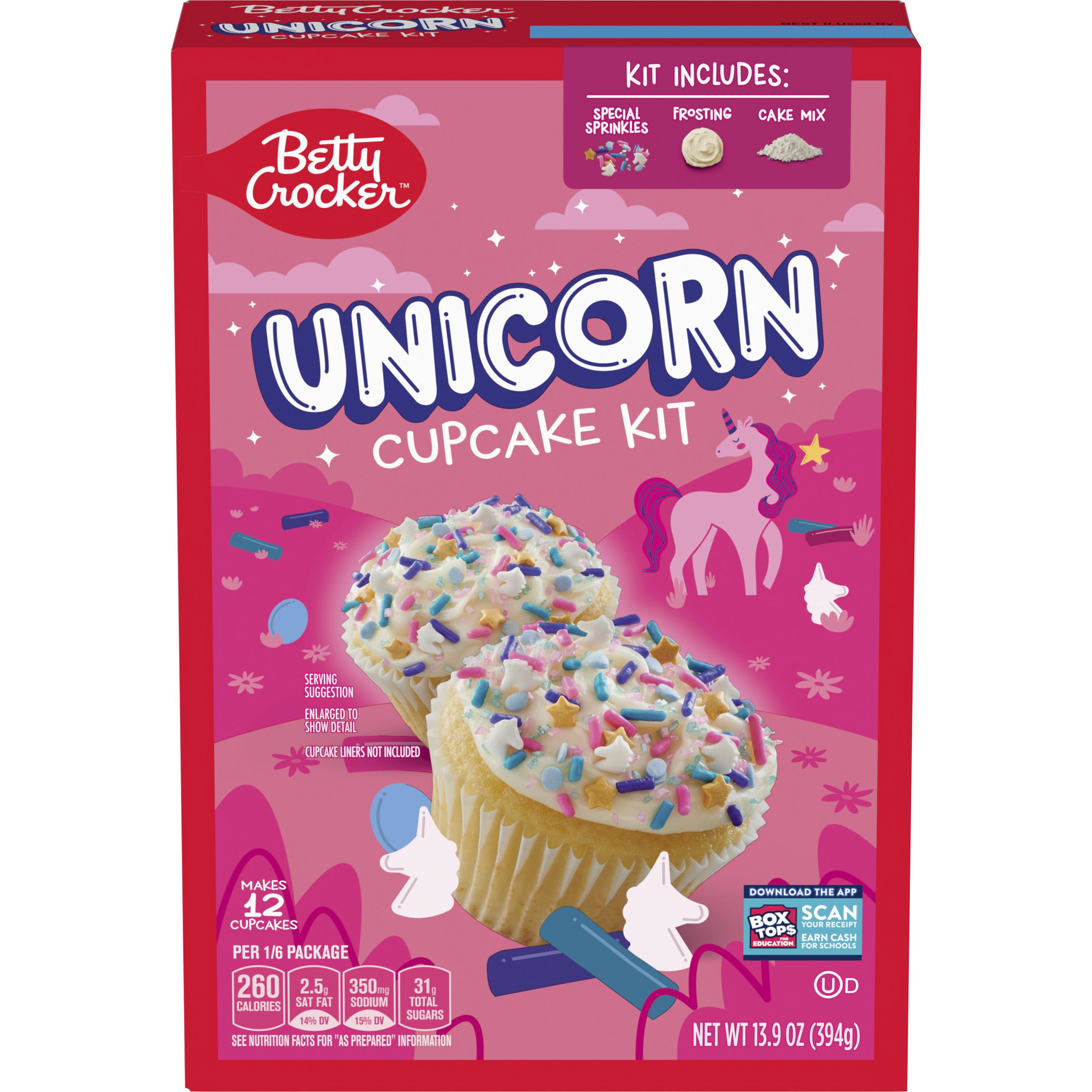 Betty Crocker Ready to Bake Unicorn Cupcake Kit, 13.9 oz, 12 ct - Front