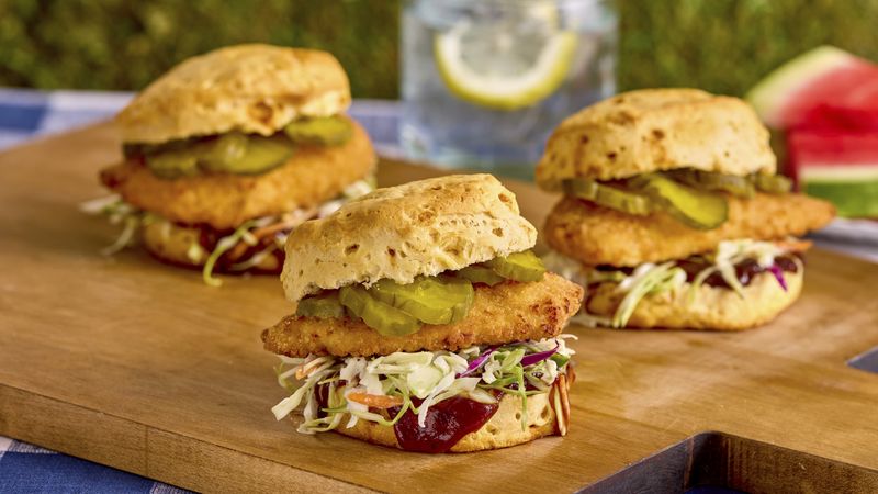 Barbecue Chicken Hot Honey Biscuit Sandwiches