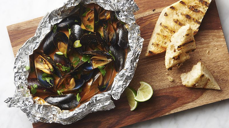 Coconut Curried Mussels Foil Packs