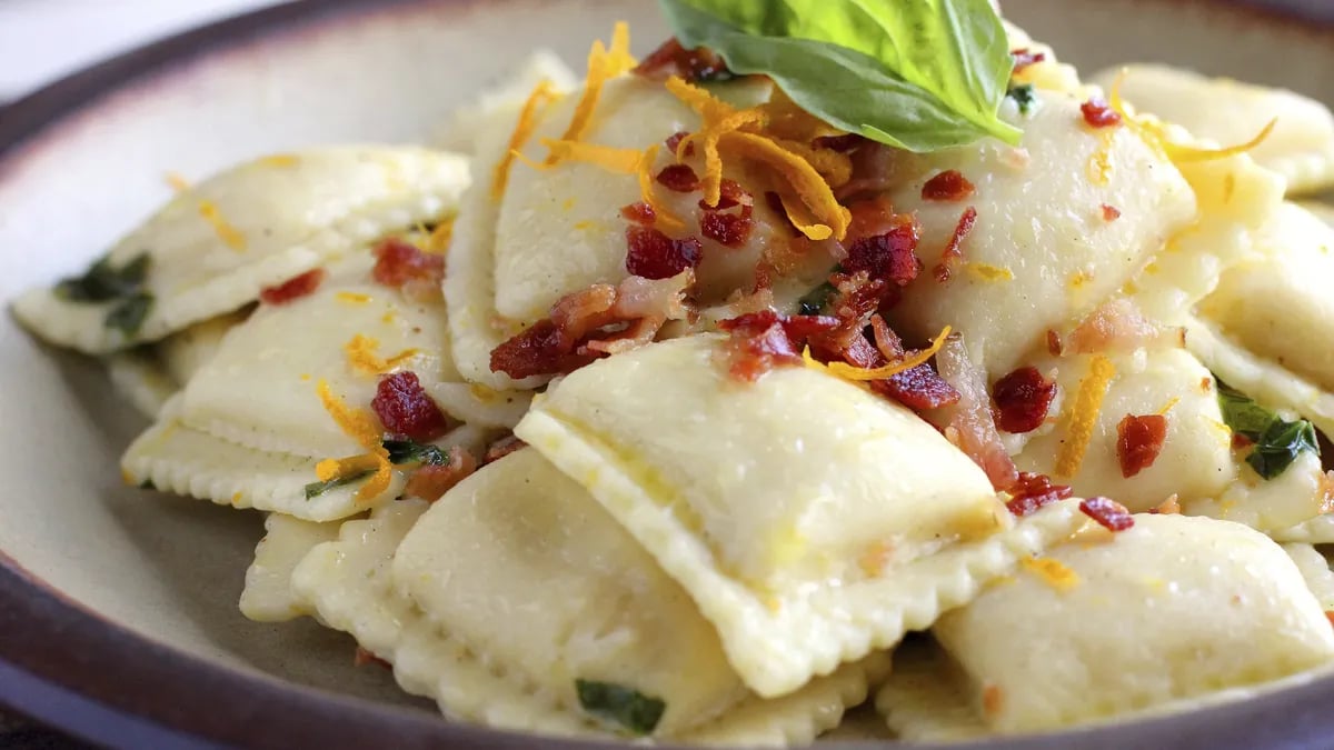 Butternut Squash Ravioli with Orange-Prosciutto Oil