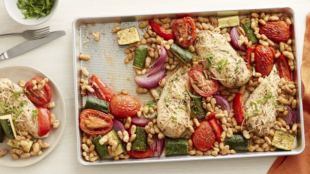 Tuscan Chicken Breasts and Vegetables Sheet-Pan Dinner