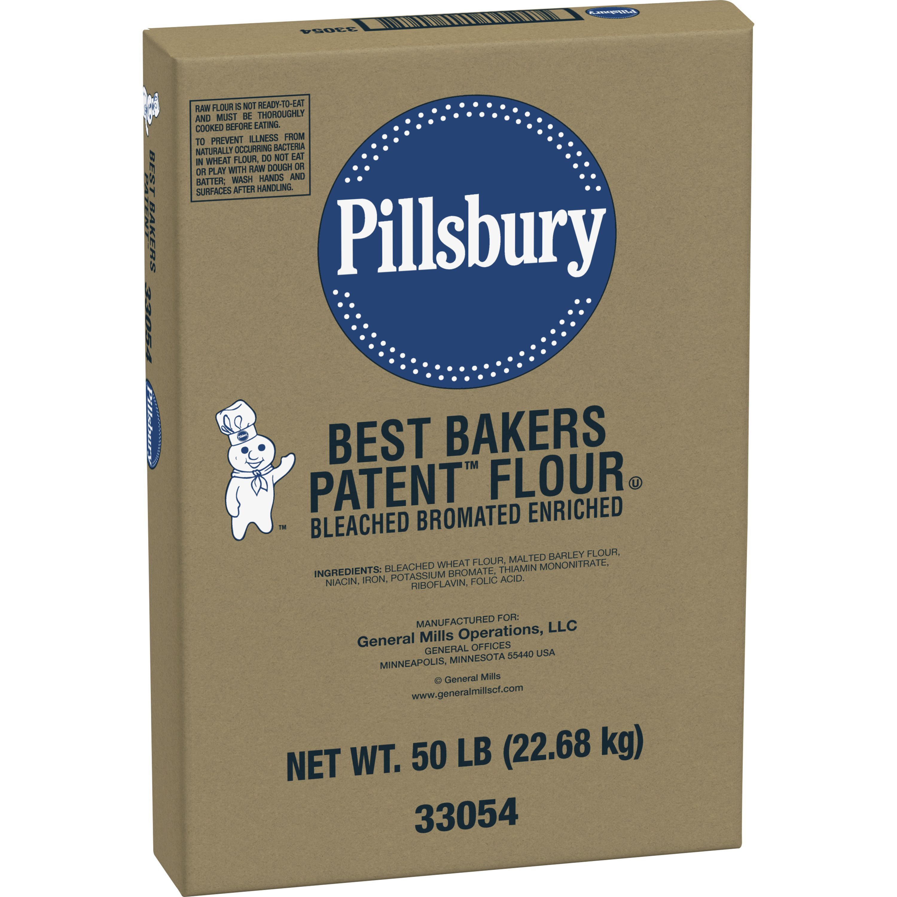 Case - Left Front 3D Pillsbury(TM) Best Bakers Patent(TM) Flour Bleached Bromated Enriched Malted 50 lb