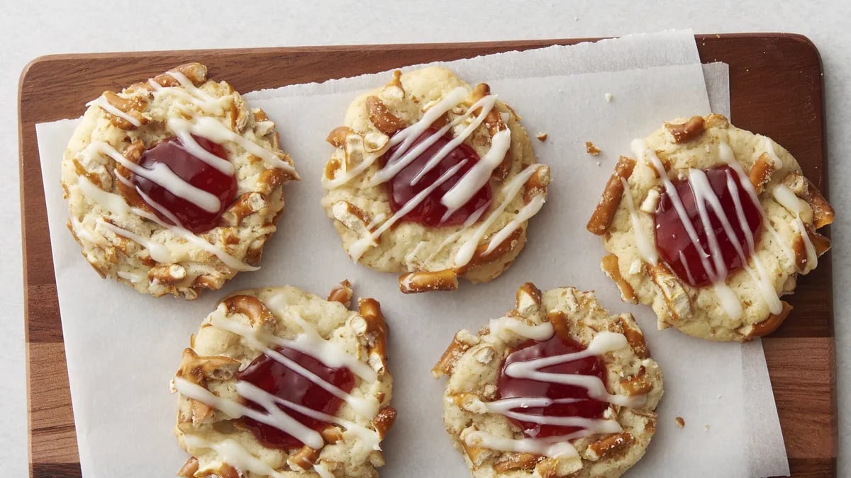 Strawberry-Pretzel Thumbprint Cookies