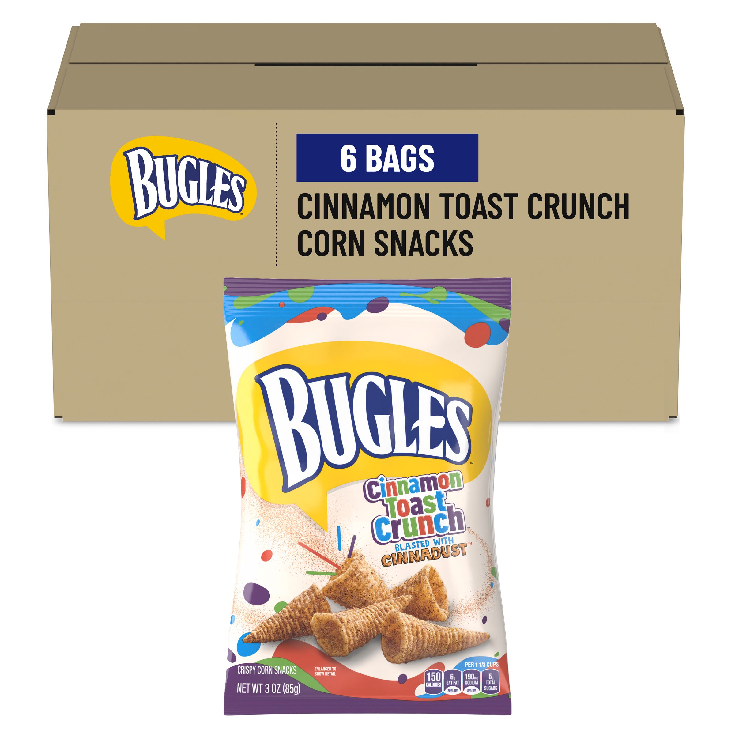  Case Optimized Hero Bugles Salty Snack Bag Cinnamon Toast Crunch 6/3 OZ