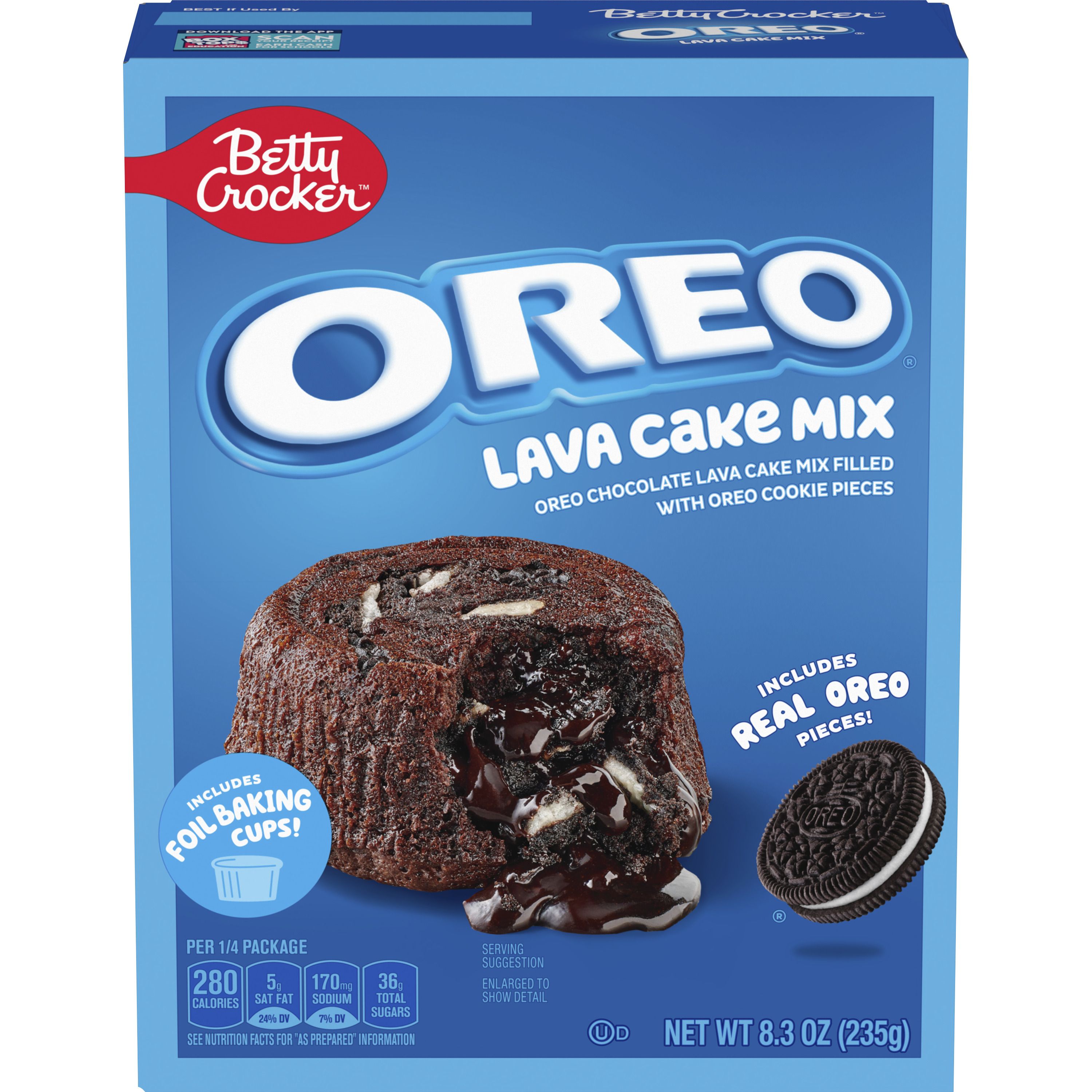 Betty Crocker OREO Lava Cake Mix, Chocolate Lava Cake Baking Mix With OREO Cookie Pieces, 8.3 oz - Front