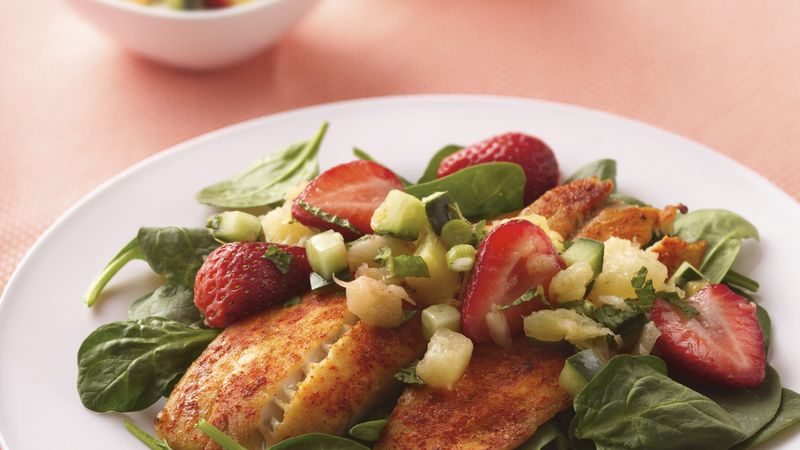 Tilapia Salad with Strawberry-Pineapple Salsa
