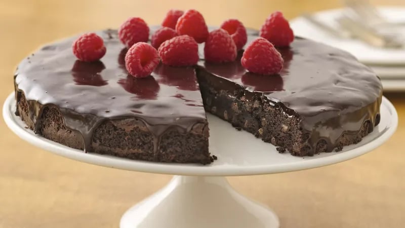 Gluten-Free Brownie Ganache Torte with Raspberries