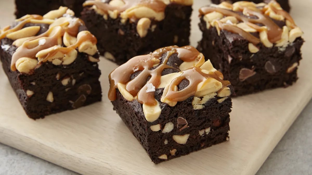 Salted Caramel Peanut Oat Flour Brownies