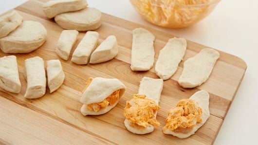 Texas Pete's, buffalochicken, stuffed biscuits, Lodge Castiron, Biscuit  Pan