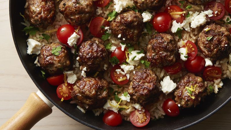 Greek Meatballs and Rice Skillet