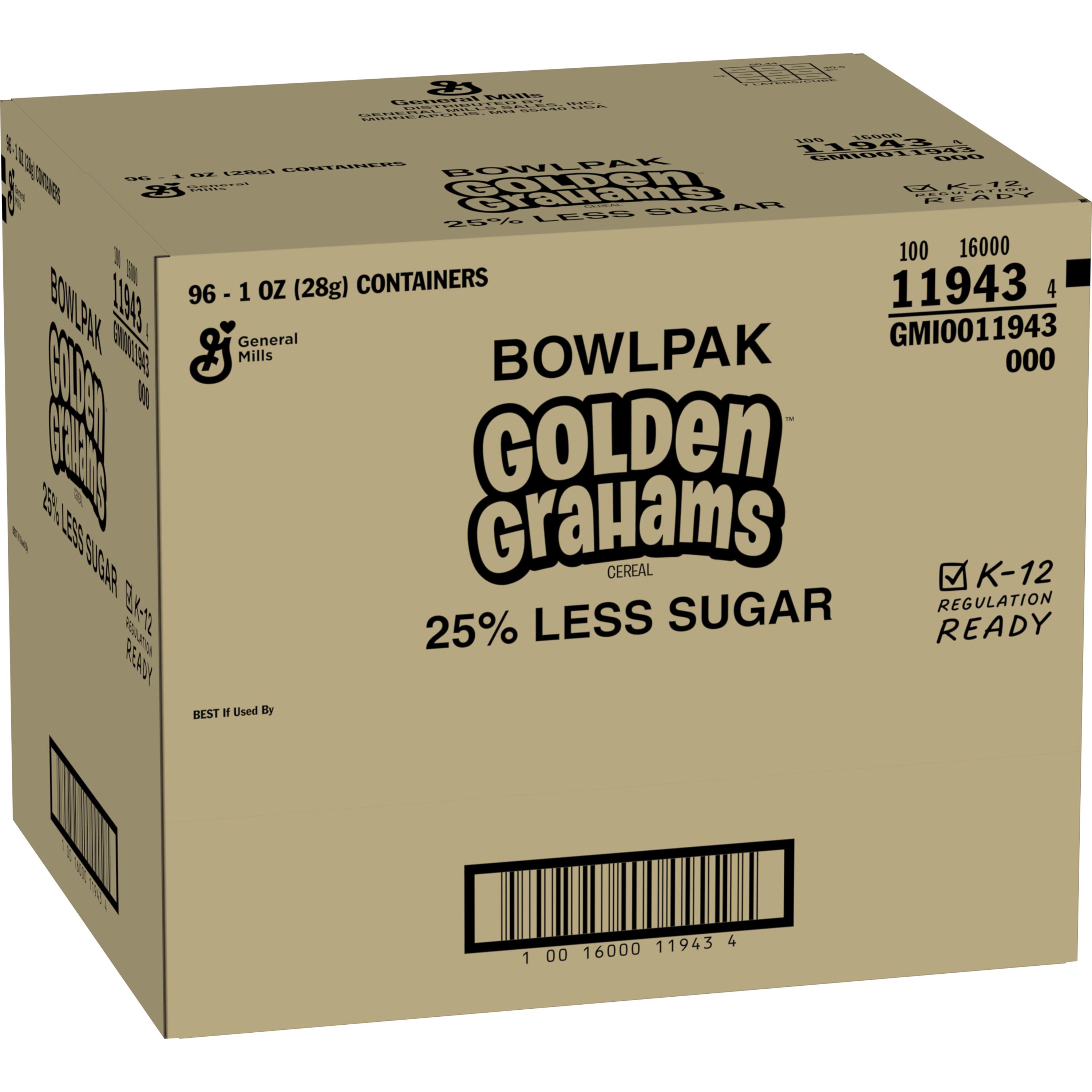 Case - Left Front 3D Golden Grahams Cereal Single Serve Bowlpak 25% Less Sugar 96/1 OZ