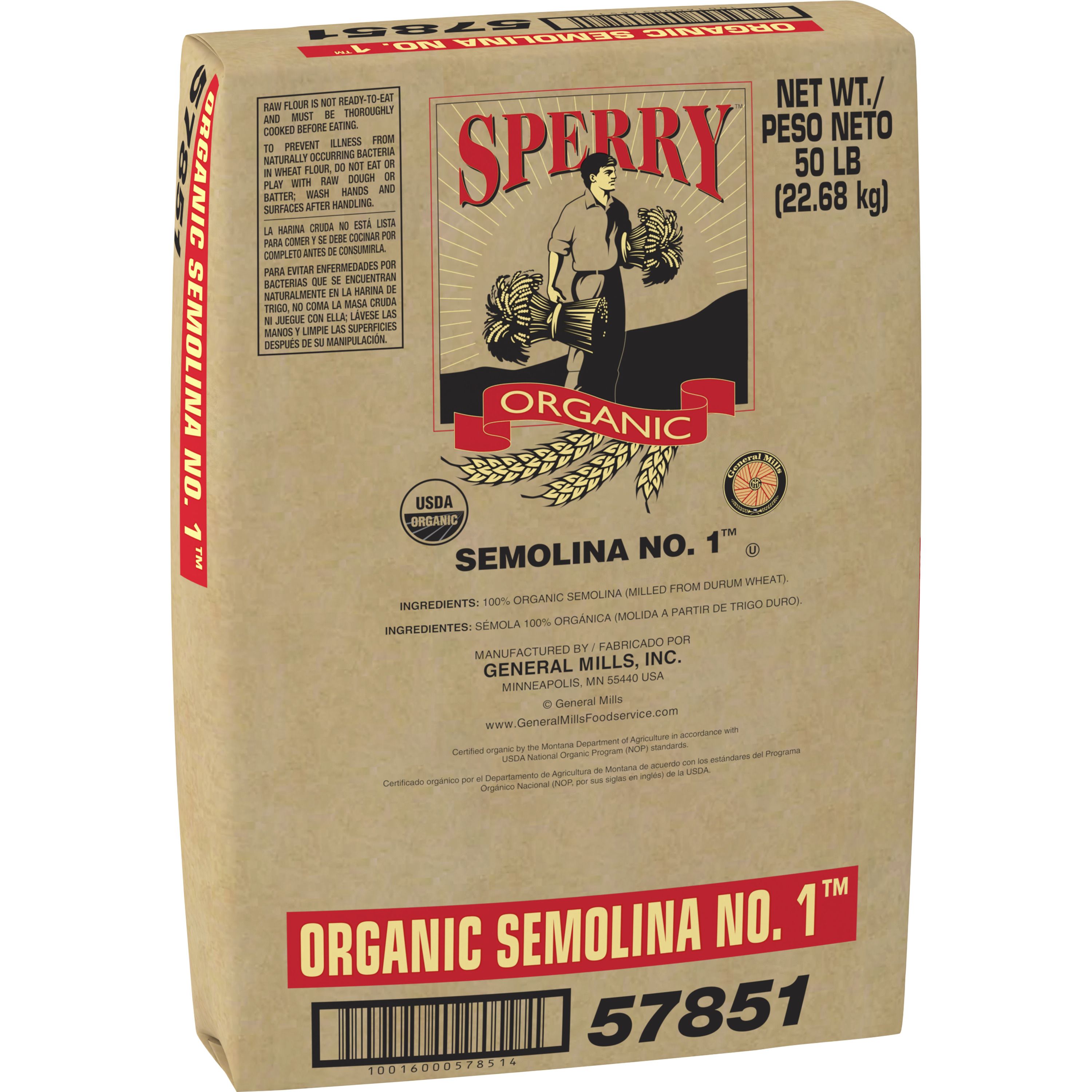 Case - Left Front 3D Sperry(TM) Organic Flour Semolina No. 1 Untreated 50 lb