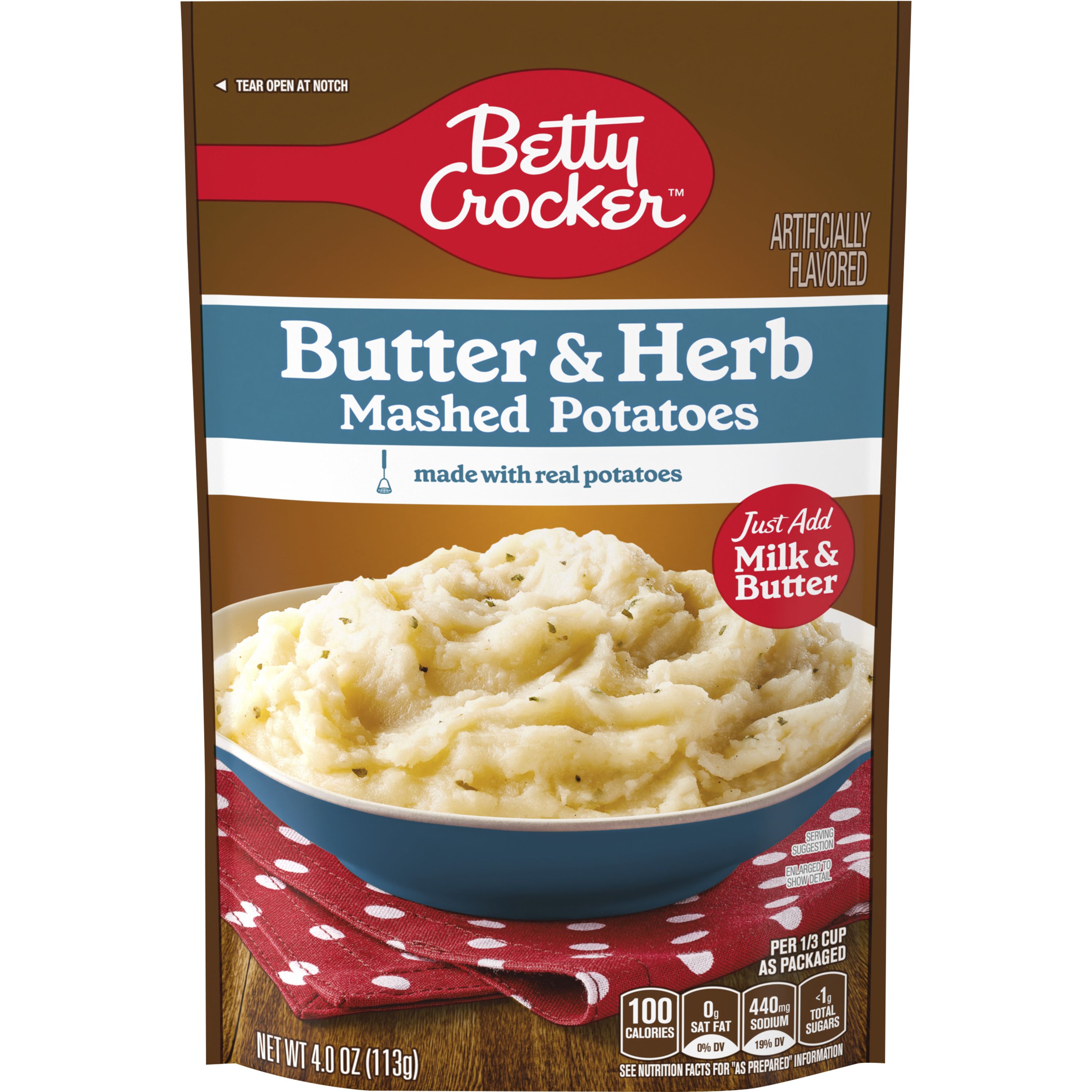 Betty Crocker Butter & Herb Mashed Potatoes, 4 ounces - Front