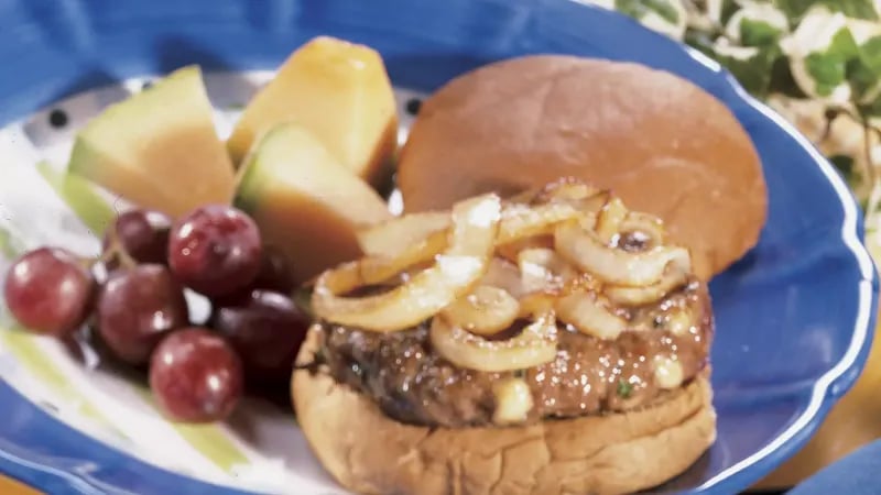 Blue Cheese Burgers with Caramelized Onions