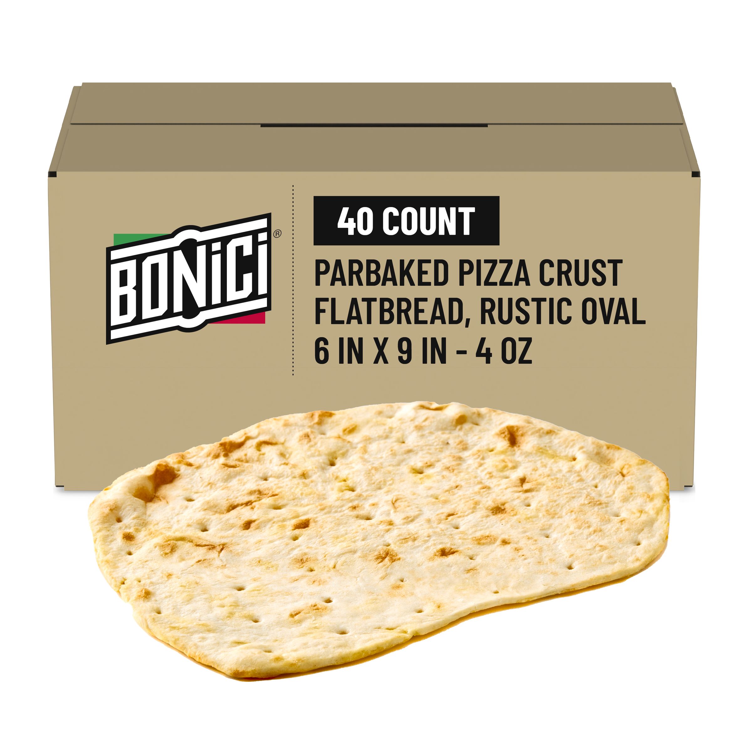  Case Optimized Hero BONICI® Frozen Parbaked Pizza Crust Flatbread Rustic Oval 6x9 in 40/4 OZ 