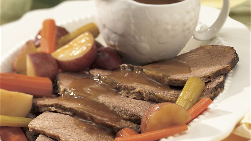 Slow-Cooker Beef Roast and Vegetables with Horseradish Gravy