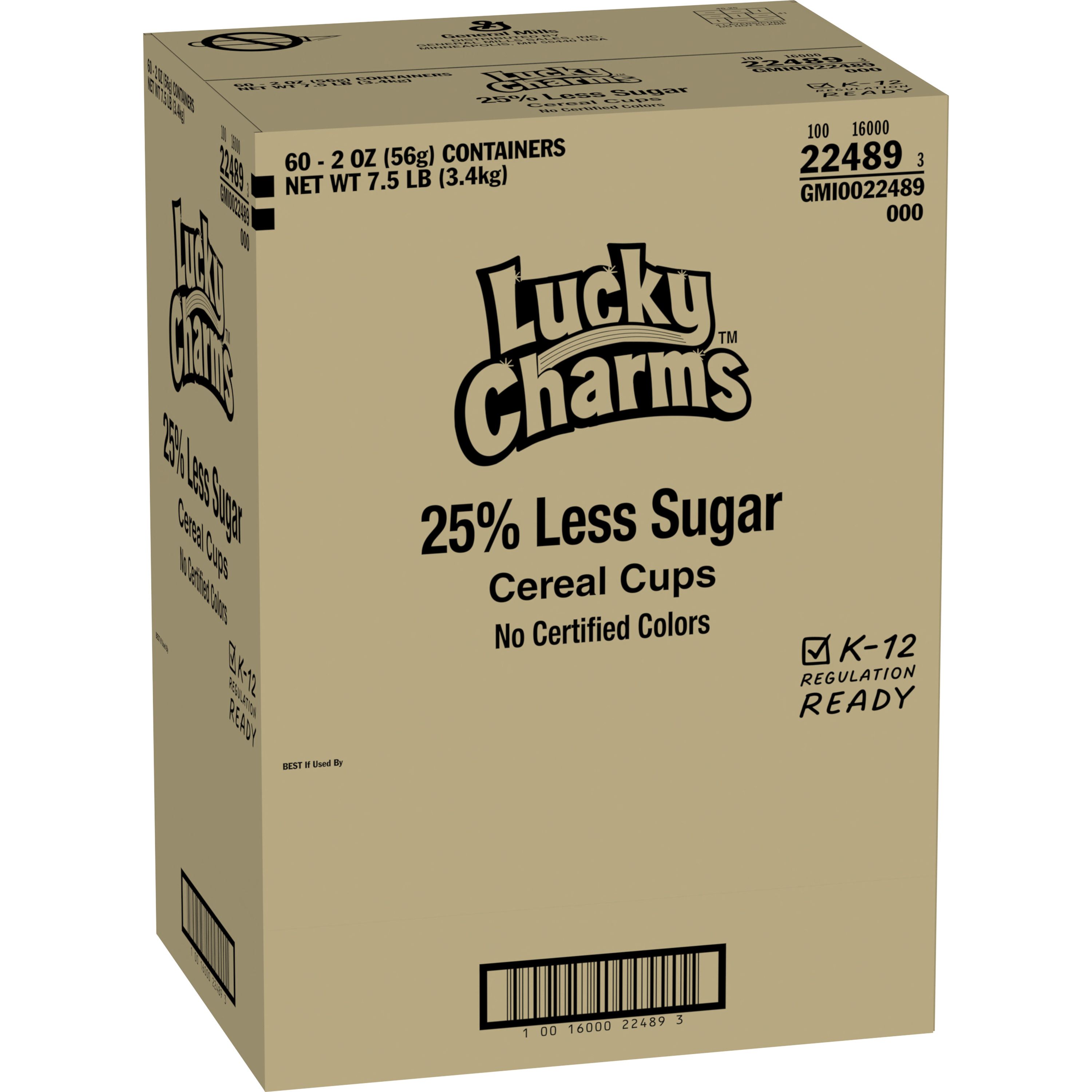 Case - Left Front 3D Lucky Charms Gluten Free Cereal Single Serve Cup 25% Less Sugar 60/2 OZ