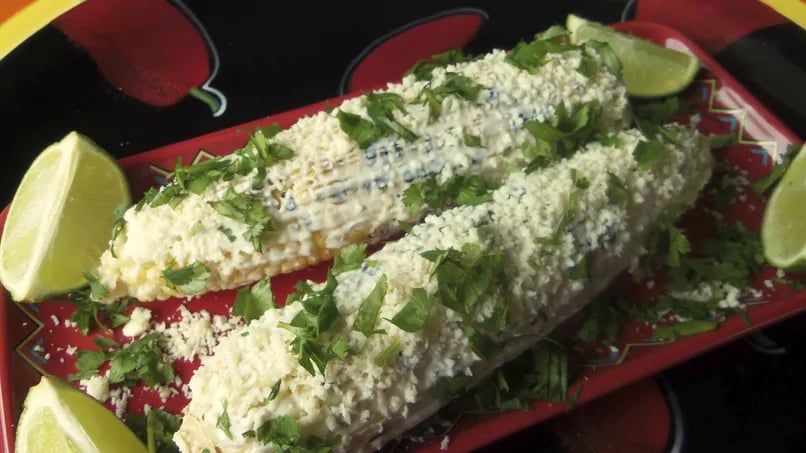 Grilled Corn with Lime Crema, Cotija Cheese & Cilantro