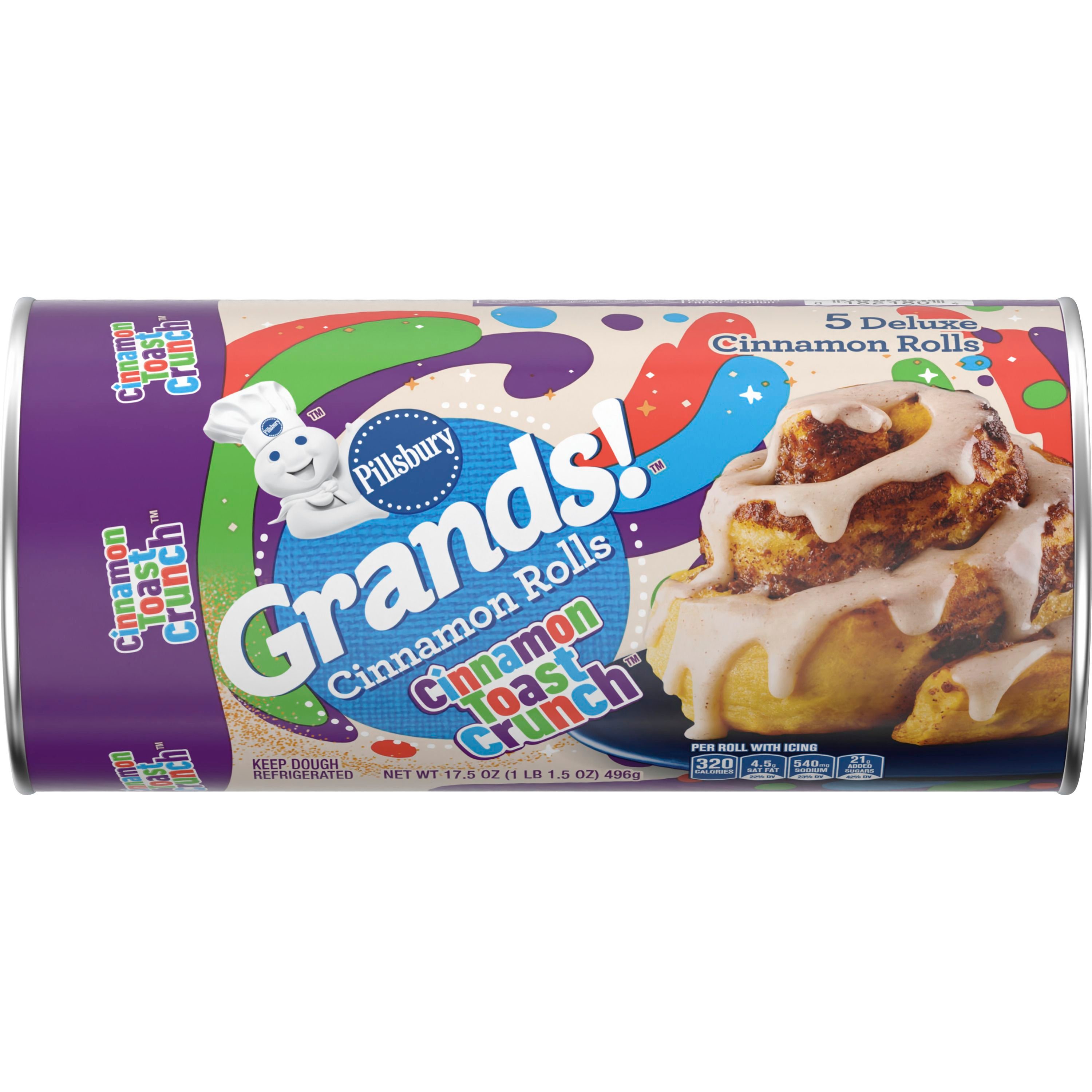 Pillsbury Grands! Cinnamon Toast Crunch Cinnamon Rolls, Limited Edition Canned Pastry Dough, 5 Deluxe Rolls, 17.5 oz - Front