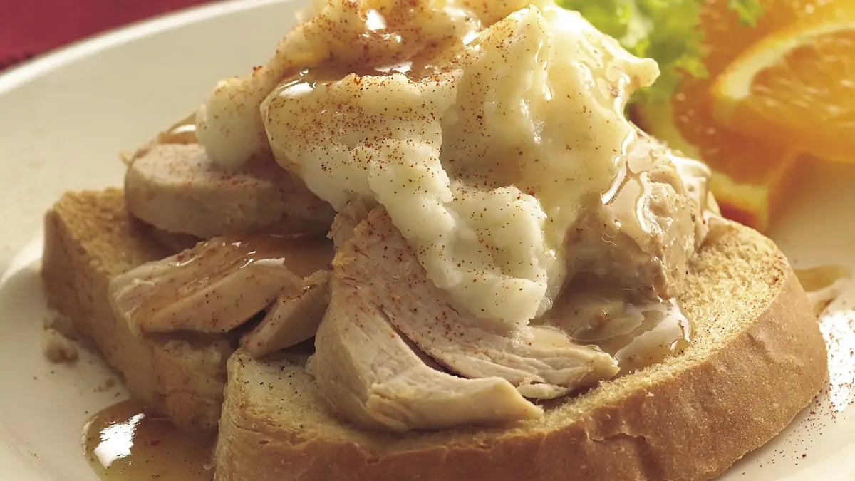 Slow-Cooker Open-Face Turkey Dinner Sandwiches