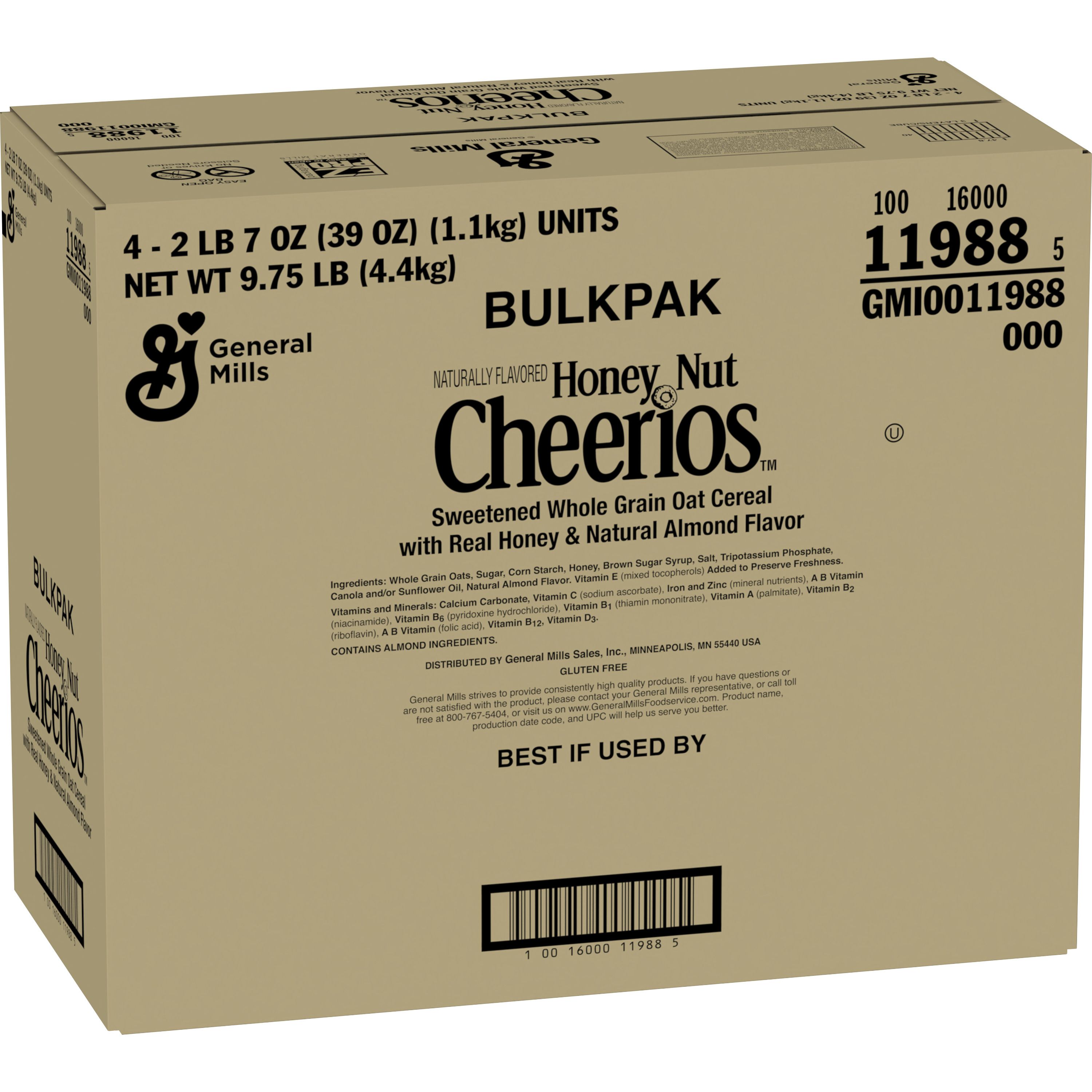 Case - Left Front 3D Honey Nut Cheerios Gluten Free Cereal Bulk Bag 4/39 OZ