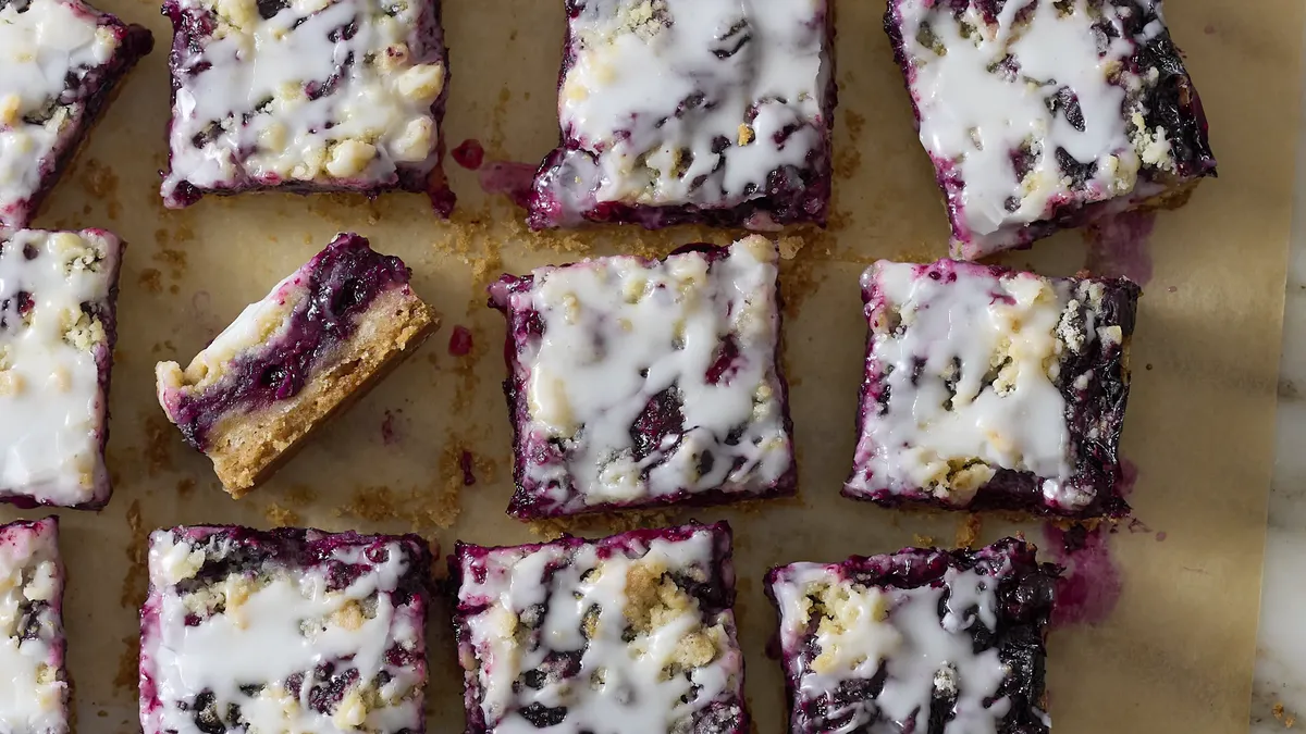 Blueberry Crumble Bars with Lemon Glaze
