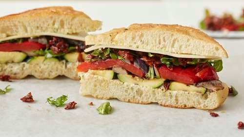 vegan grilled veggie focaccia sheet pan sandwiches - The Baking Fairy