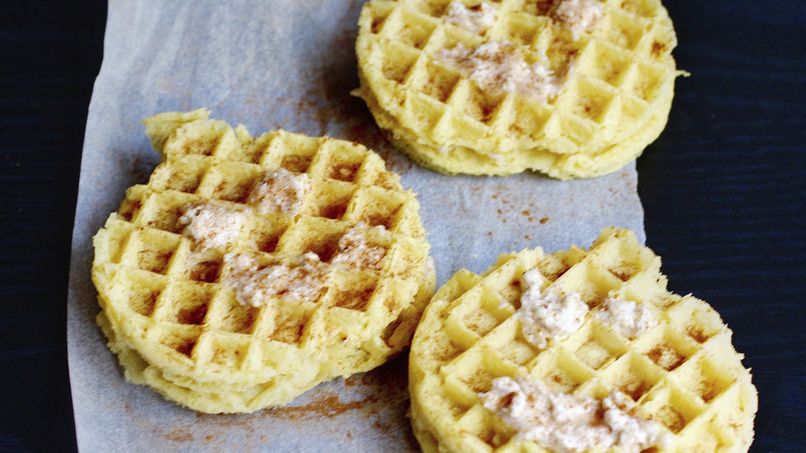 Jack-O’-Lantern Waffles with Cream Cheese Filling