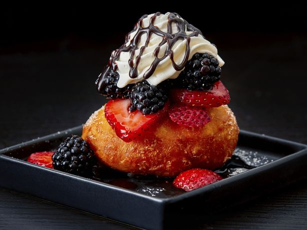 Boozy Berries and Cream Biscuit Donuts
