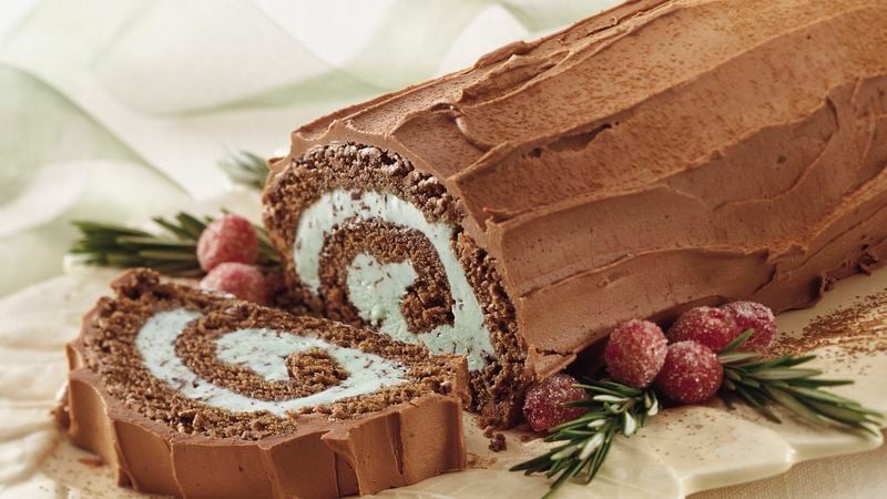 Chocolate Peppermint Ice Cream Cake Roll 