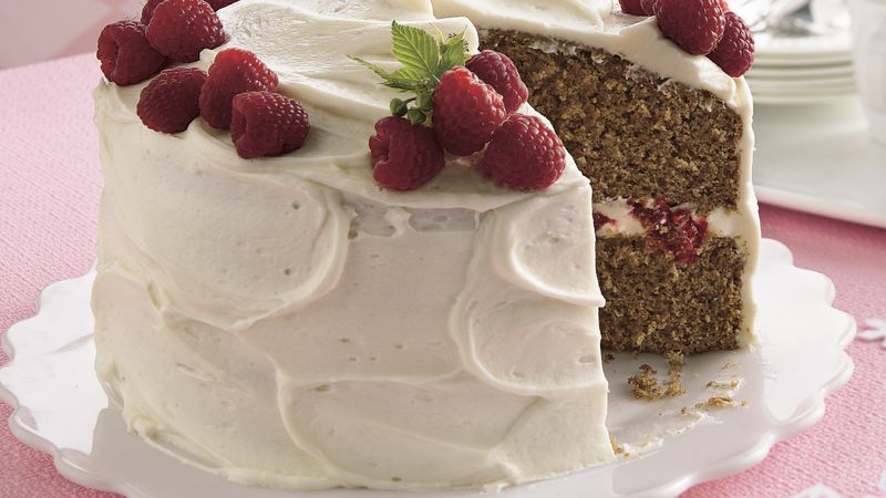 Spice Cake with Raspberry Filling and Cream Cheese Frosting