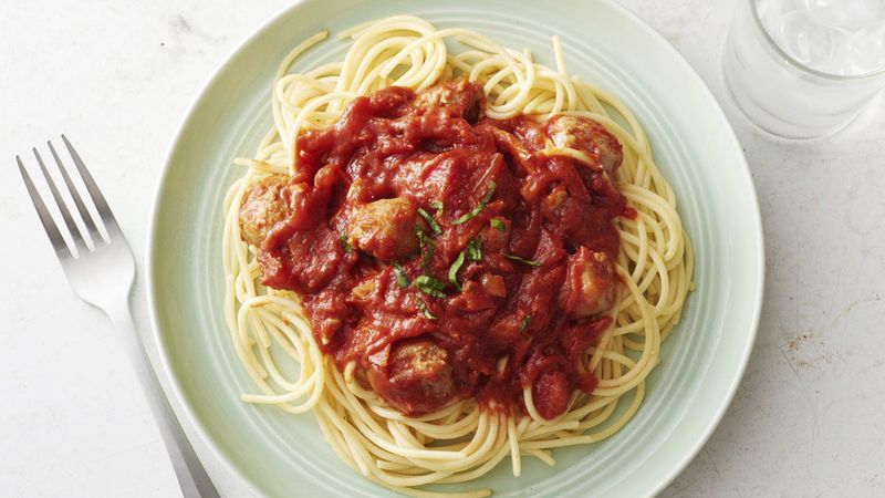 Slow Cooked Italian Sausage Pasta Sauce with Spaghetti