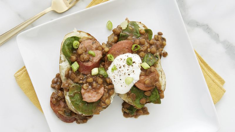 Kielbasa and Lentil-Stuffed Baked Potatoes | Progresso