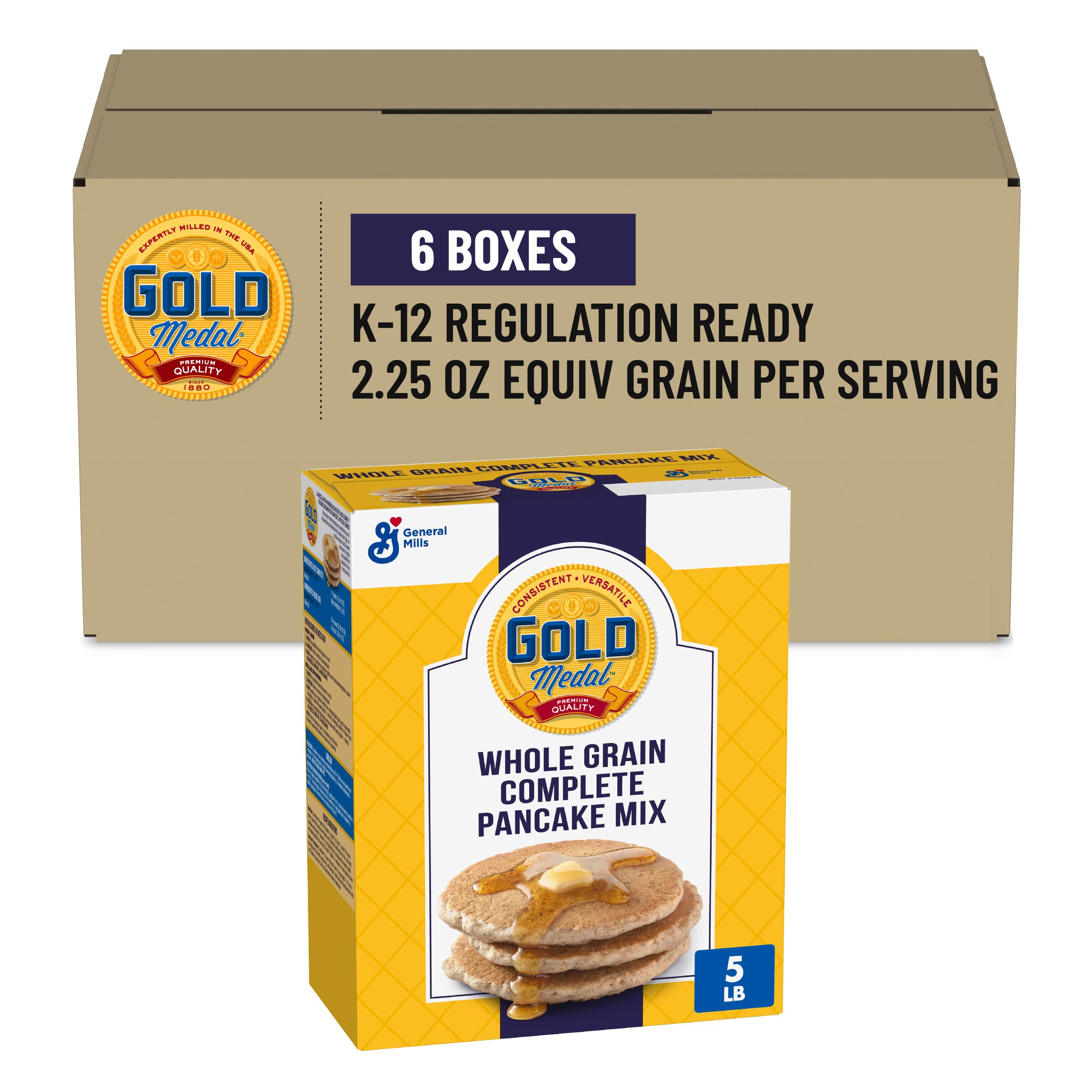  Case Optimized Hero Gold Medal Pancake Mix Box Complete Whole Grain 6/5 LB