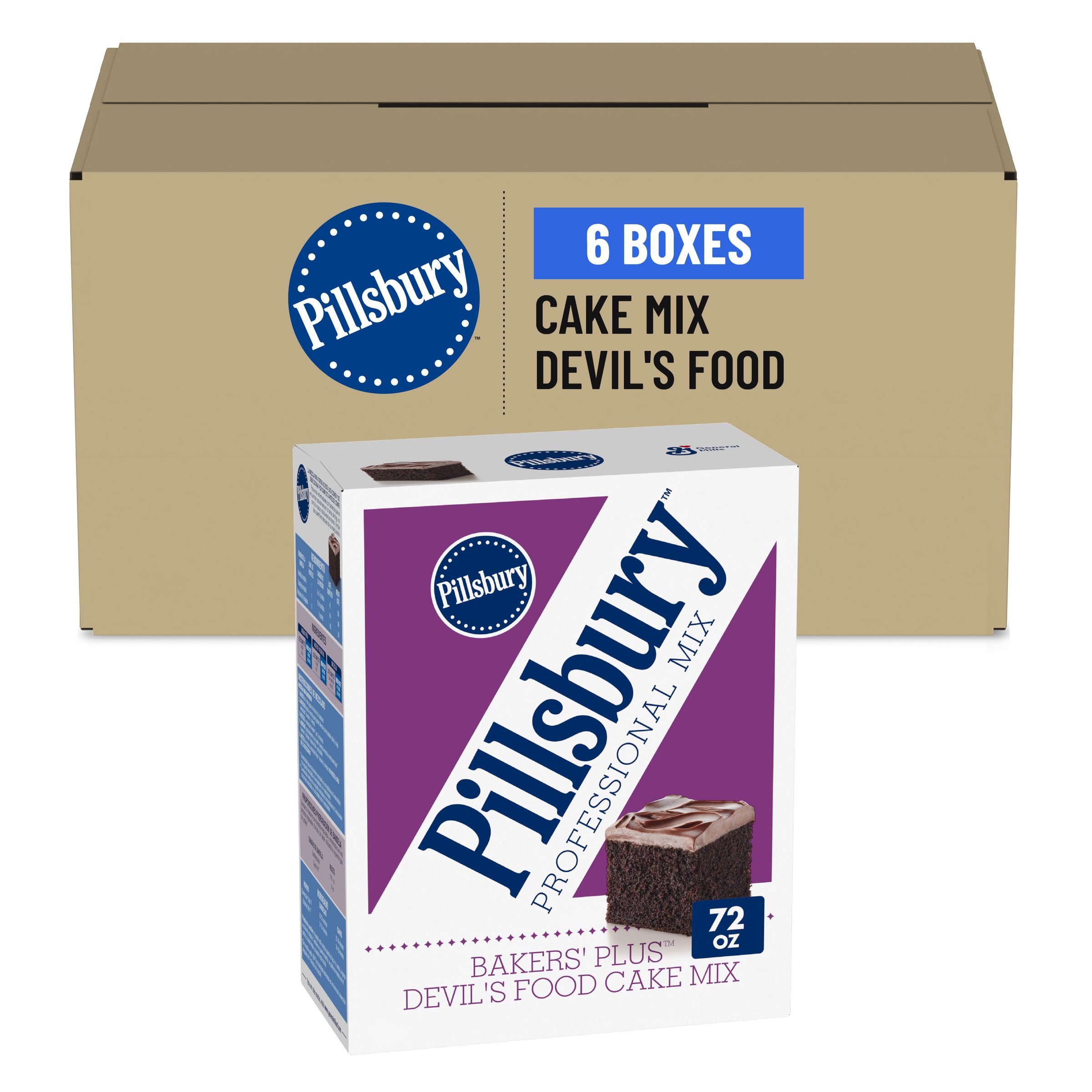  Case Optimized Hero Pillsbury Bakers' Plus Cake Mix Box Devil's Food 6/4.5 LB
