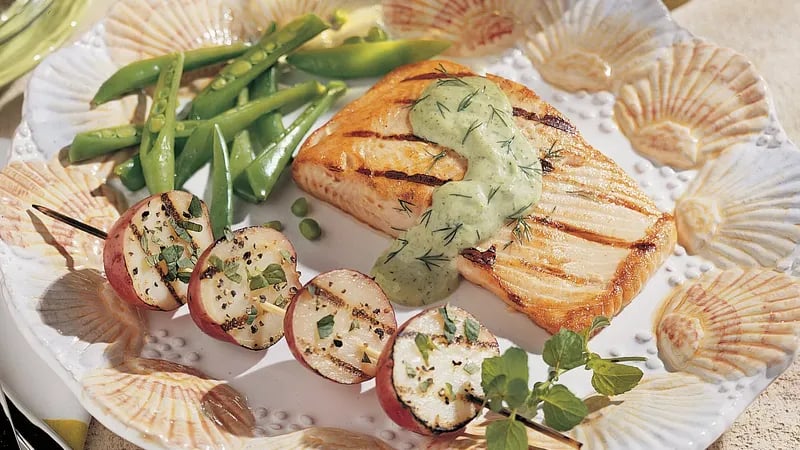 Grilled Salmon with Herbed Tartar Sauce