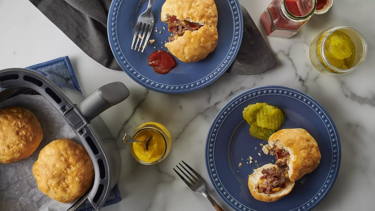 Air Fryer Bacon Cheeseburger Biscuit Bombs