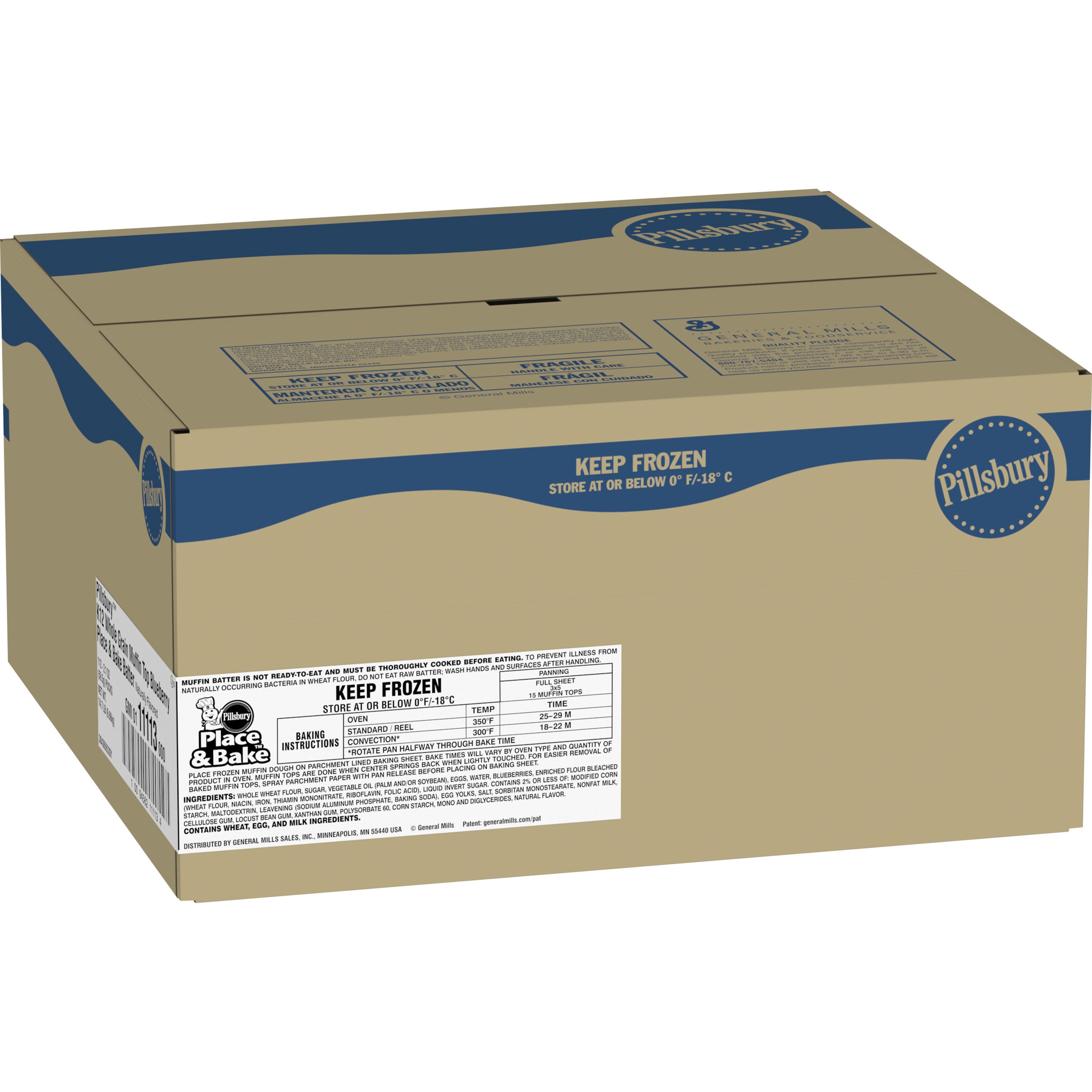 Case - Left Front 3D Pillsbury Frozen Muffin Top Dough Puck Bulk Place & Bake Whole Grain-Rich Blueberry 112/2.1 OZ