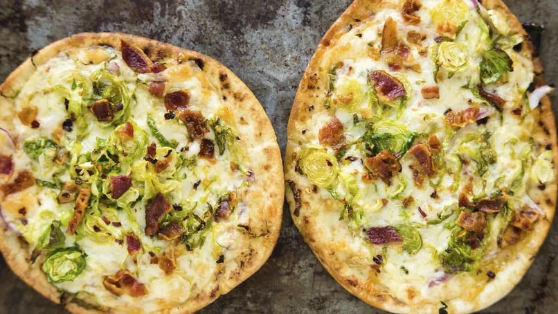Pita Pizza with Brussels Sprouts and Bacon