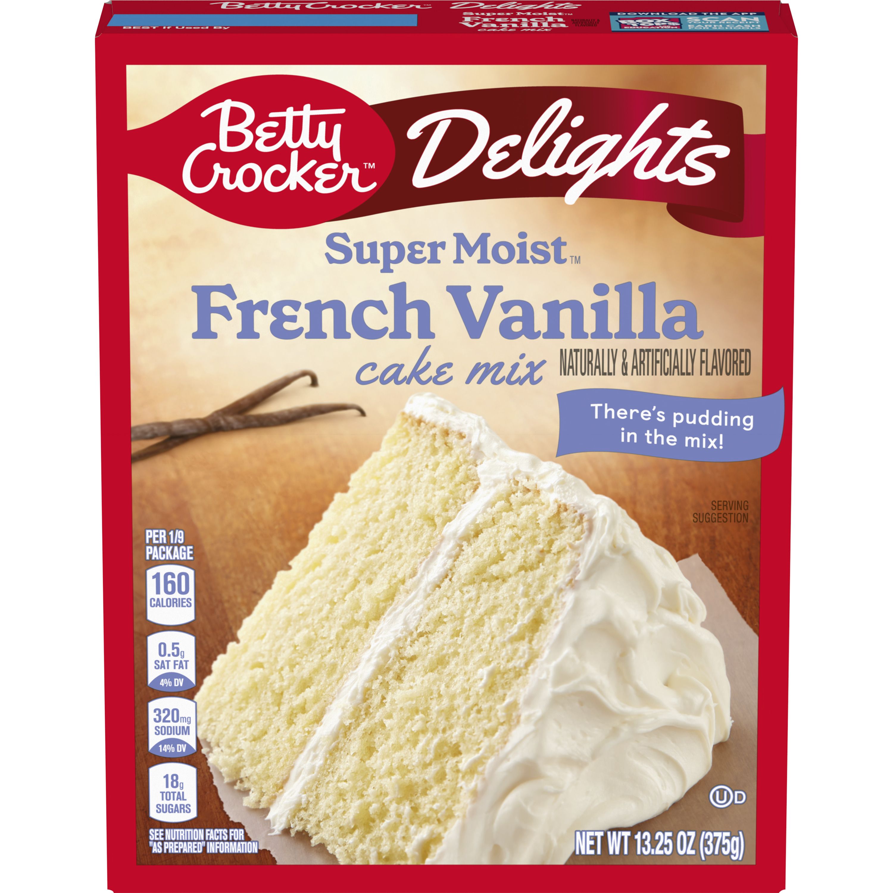Betty Crocker Delights Super Moist French Vanilla Flavored Cake Mix, 13.25 oz - Front
