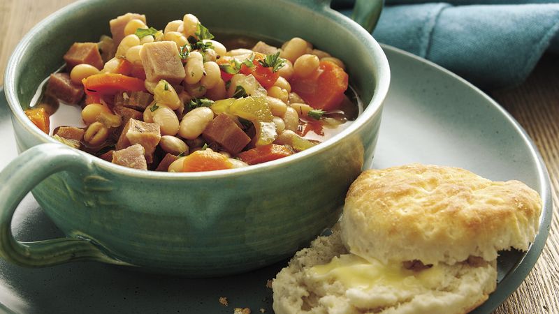Slow-Cooker Smoky Ham and Navy Bean Stew