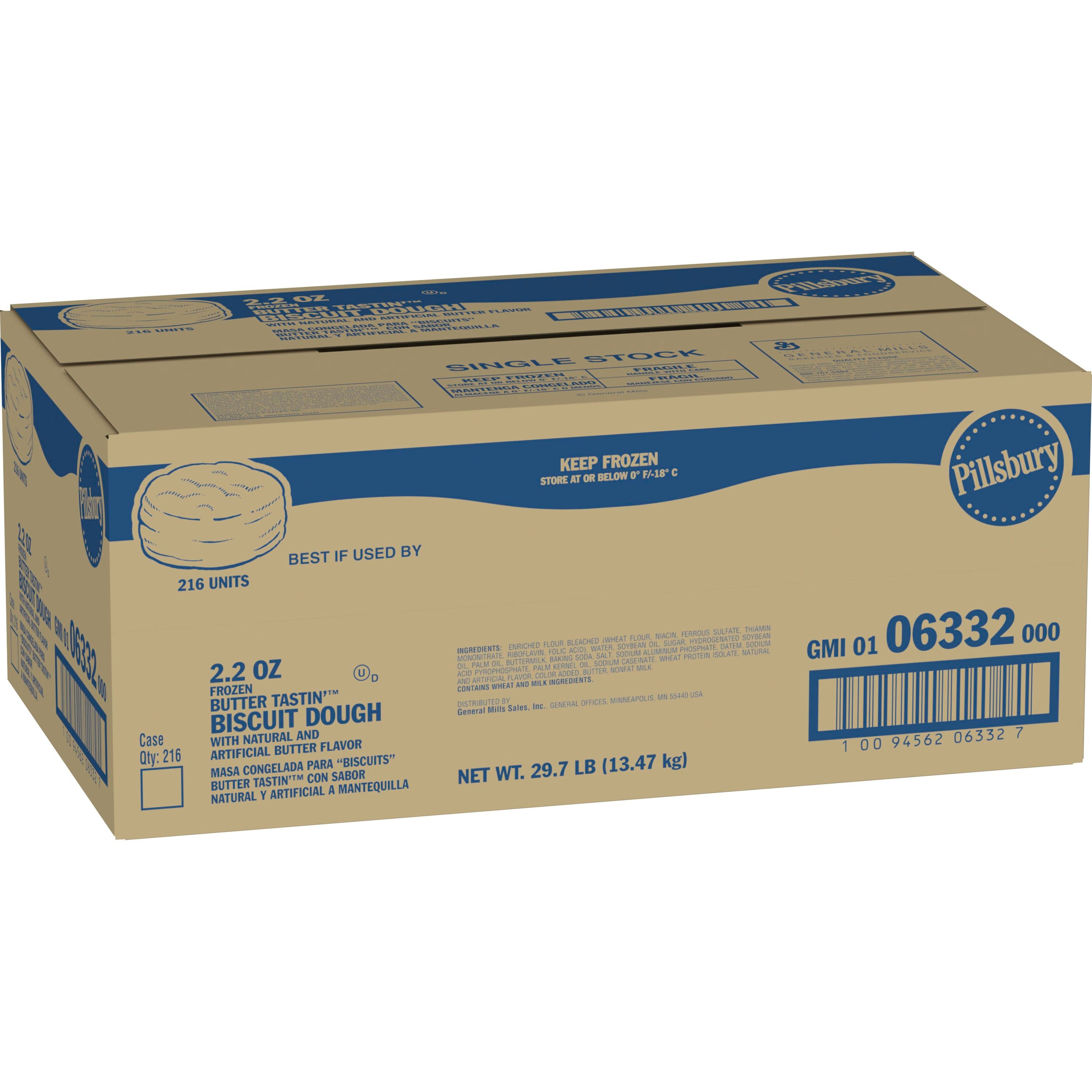 Case - Left Front 3D Pillsbury Butter Tastin' Frozen Biscuit Dough Bulk Butter Flavor 216/2.2 OZ