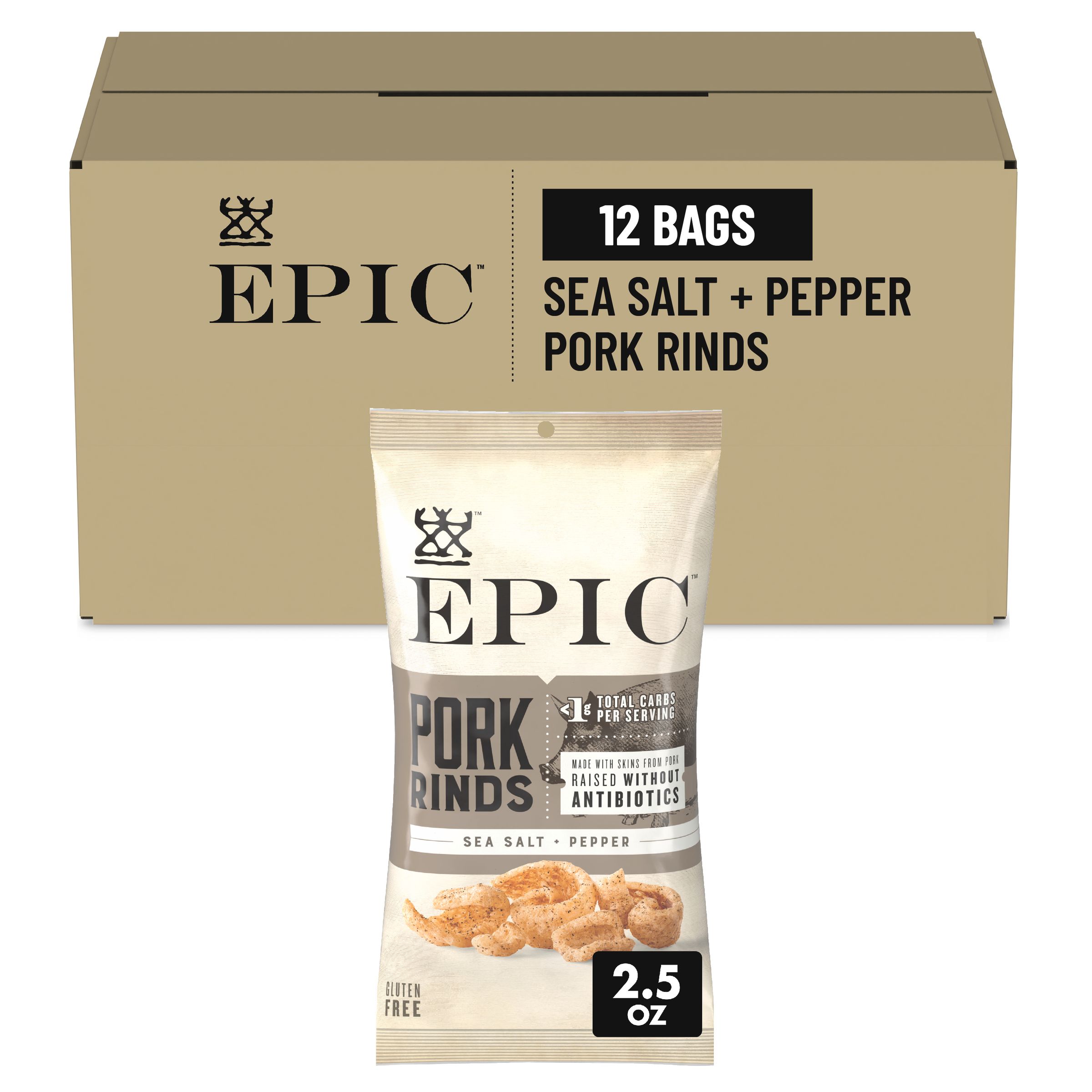  Case Optimized Hero EPIC(TM) Gluten Free Pork Rinds Sea Salt & Pepper (12 ct) 2.5 oz