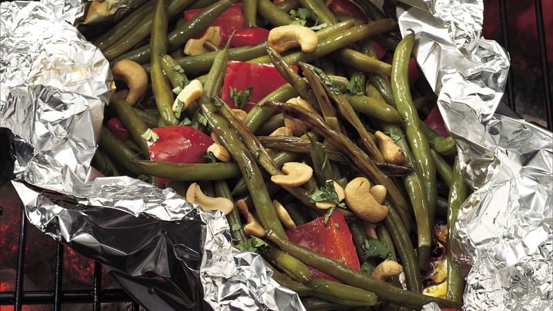Grilled Teriyaki Green Beans with Cashews