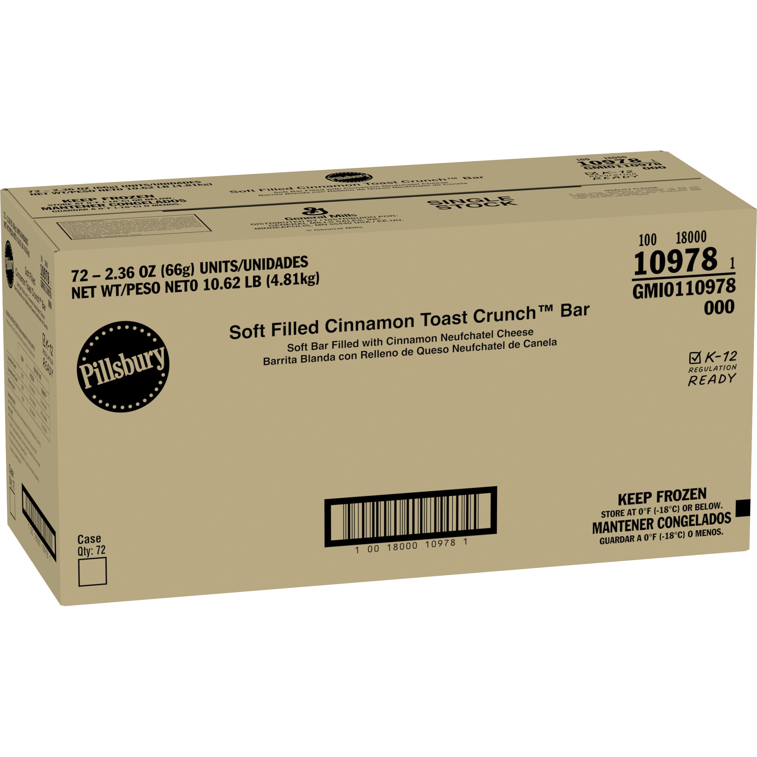 Case - Left Front 3D Pillsbury Frozen Meals Soft Filled Bar Single Serve Pouch Cinnamon 72/2.36 OZ