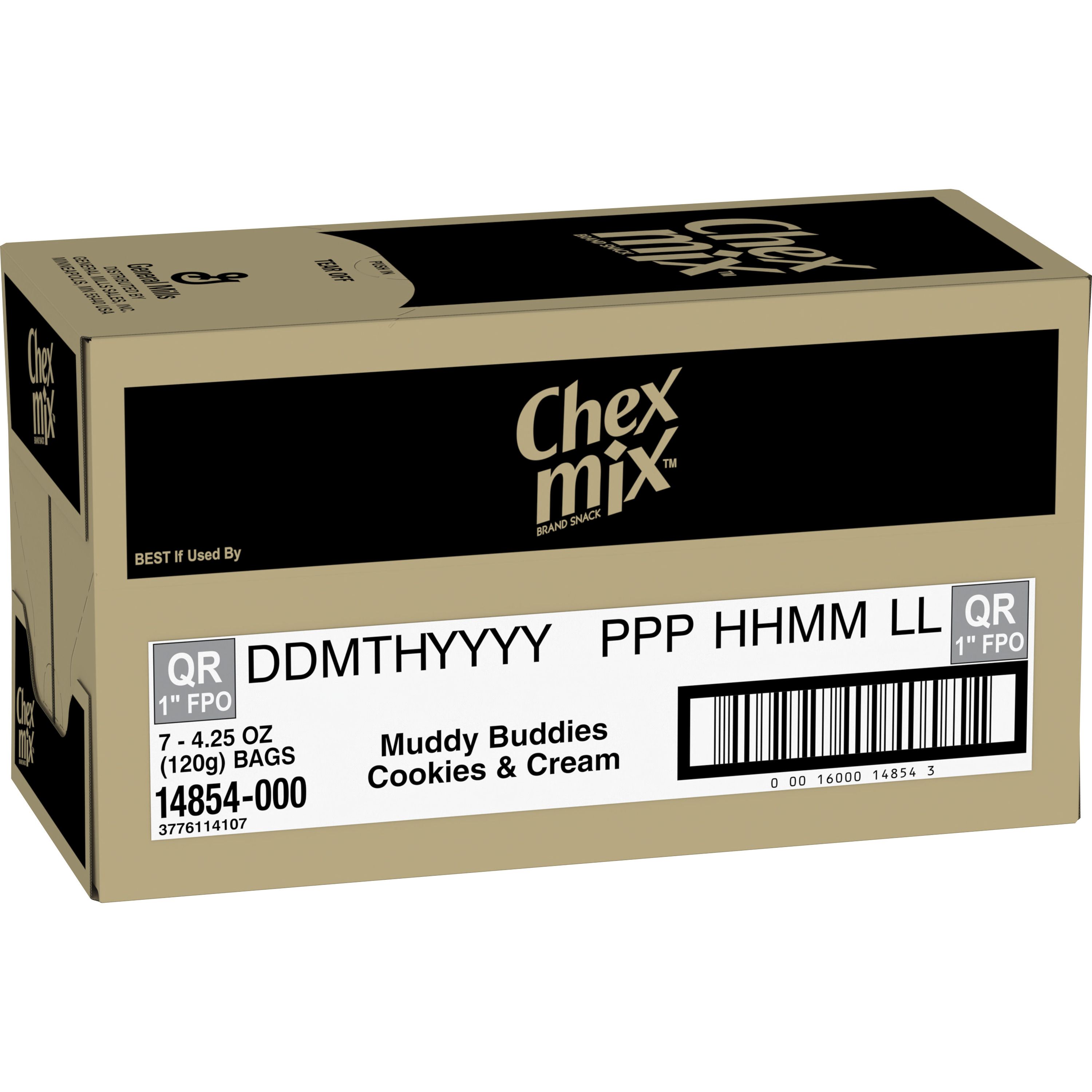 Case - Left Front 3D Chex Mix Muddy Buddies Snack Mix Cookies and Cream (7 ct) 4.25 oz