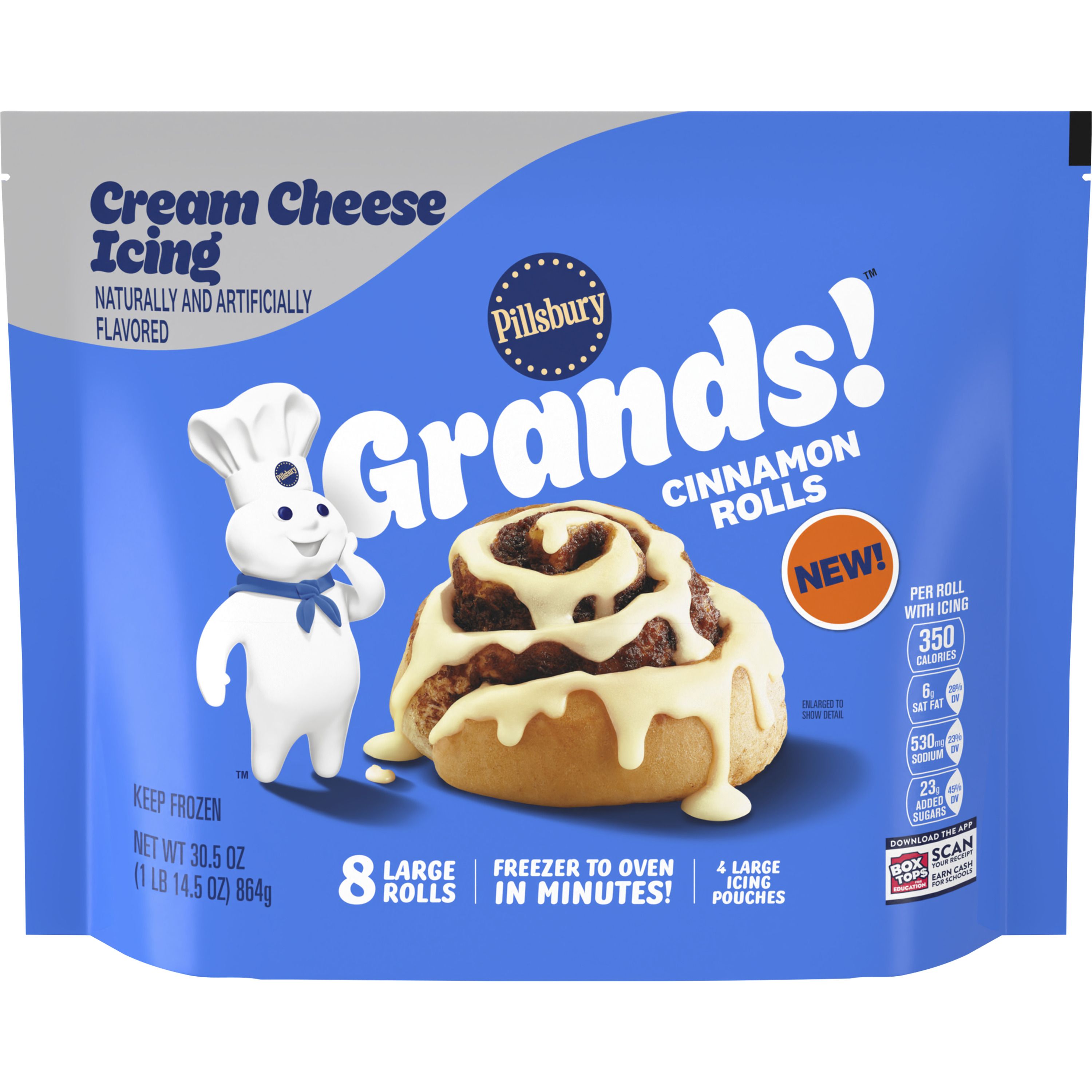 Pillsbury™ Grands!™ Cinnamon Rolls with Cream Cheese Icing, Frozen Dough, 8 Ct, 30.5 oz - Front