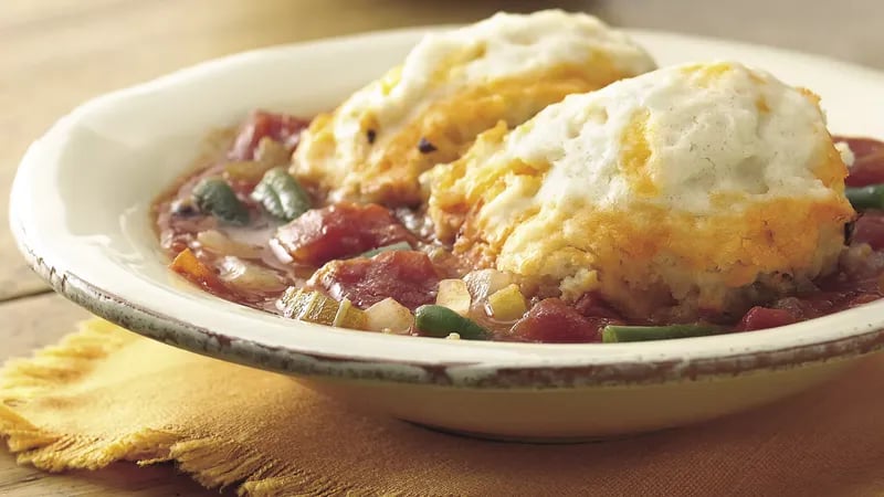 Tomato-Vegetable Stew with Cheddar Cheese Dumplings