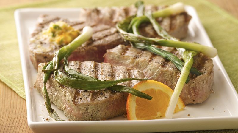 Grilled Tuna Steaks with Green Onions and Orange Butter 